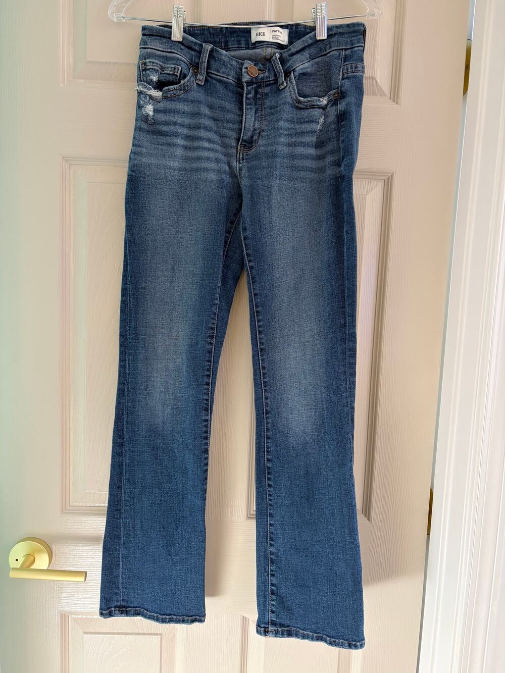 BKE Payton Mid Rise Tailored Bootcut Jeans 27 x 28 Distressed Stretch Denim